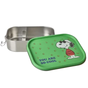 Stor Rustfri Stål Madkasse - Grøn - Snoopy Print - 1400 ml